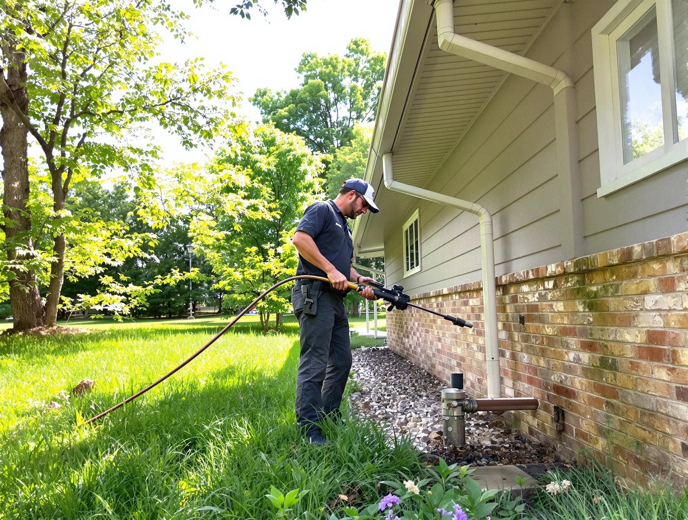 Tallmadge Roofing Company removing debris from a downspout in Tallmadge, OH