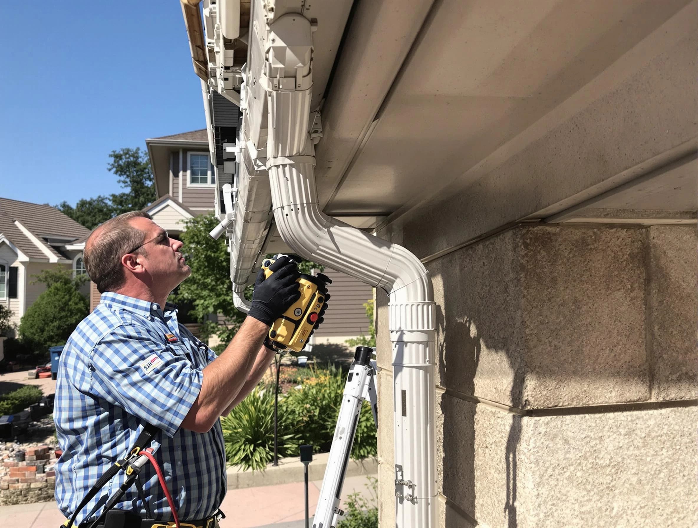 Close-up of a restored downspout system by Tallmadge Roofing Company in Tallmadge, OH