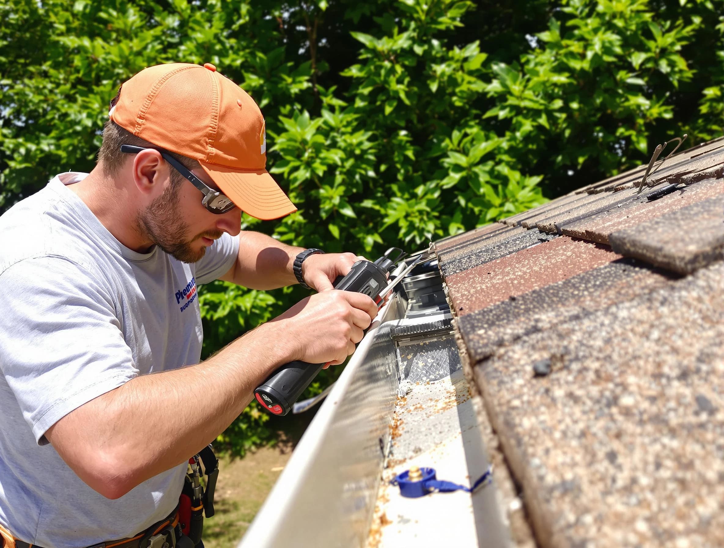 Tallmadge Roofing Company specialists conducting a gutter repair in Tallmadge, OH