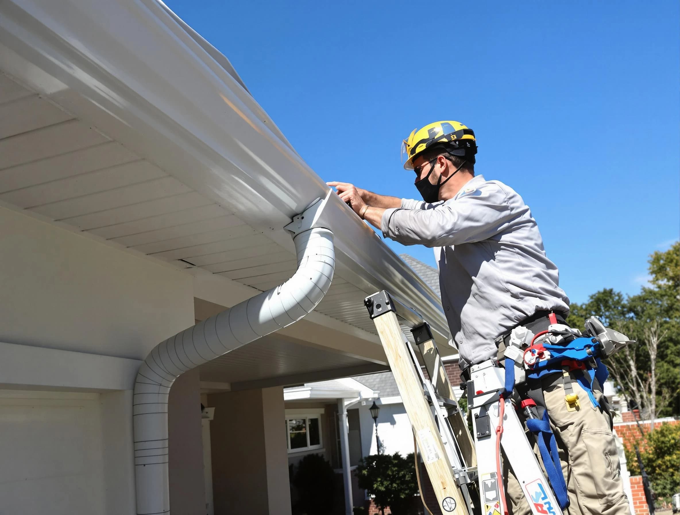 Close-up on a freshly sealed gutter joint by Tallmadge Roofing Company in Tallmadge, OH