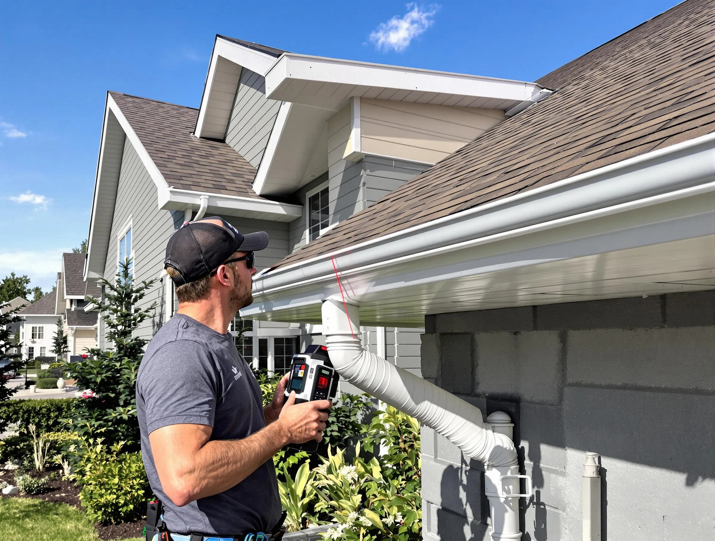 Tallmadge Roofing Company installing seamless gutters in Tallmadge, OH